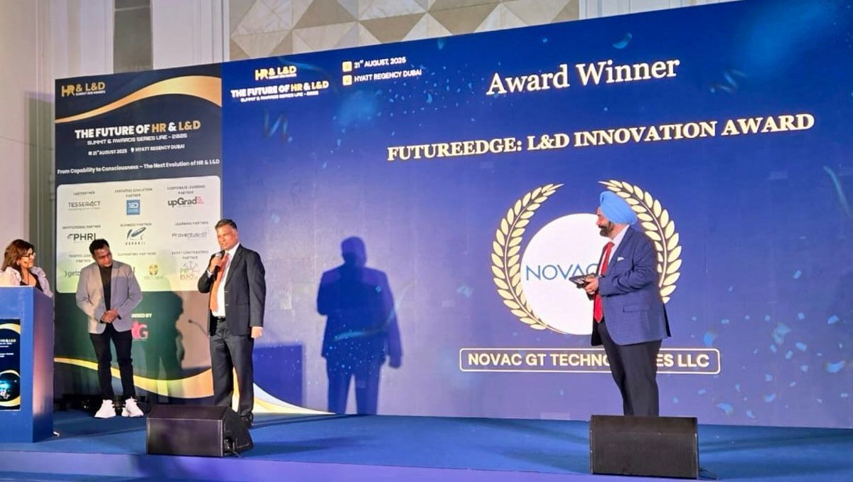 novac_gt's tweet image. Honoured to win the Future Edge L&D Innovation Award at the Future of HR & L&D Summit 2025, Dubai.
A proud moment for @novac_gt as we continue to deliver engaging, result-driven, and business-focused #DigitalLearningSolutions
#HRSummit2025 #LearningandDevelopment #FutureOfWork