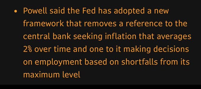 TFTC21's tweet image. Powell confirms the Fed is abandoning its 2% average inflation target.