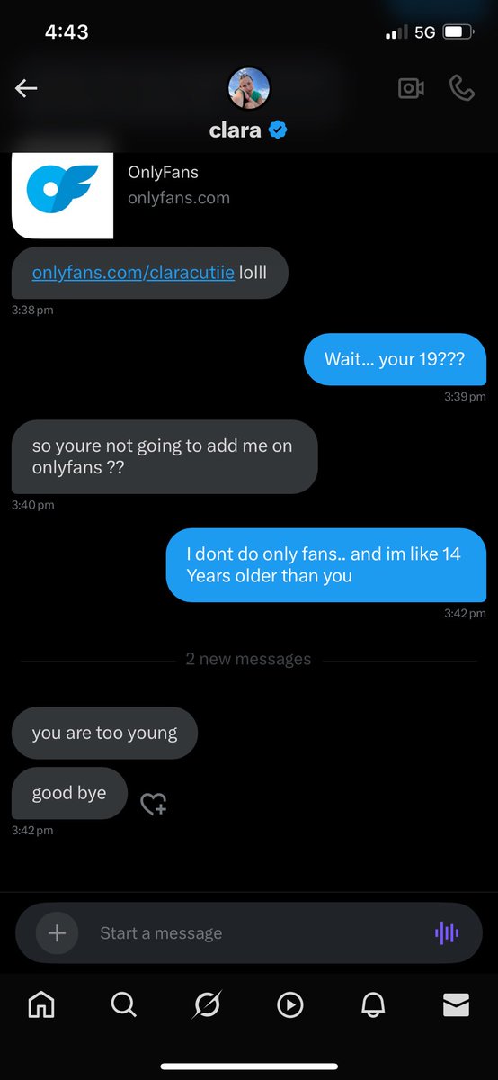 So get a Random message and its some onlyfans account to see they are WAY too young for me... And yet cant do simple math... i sense a scammer..