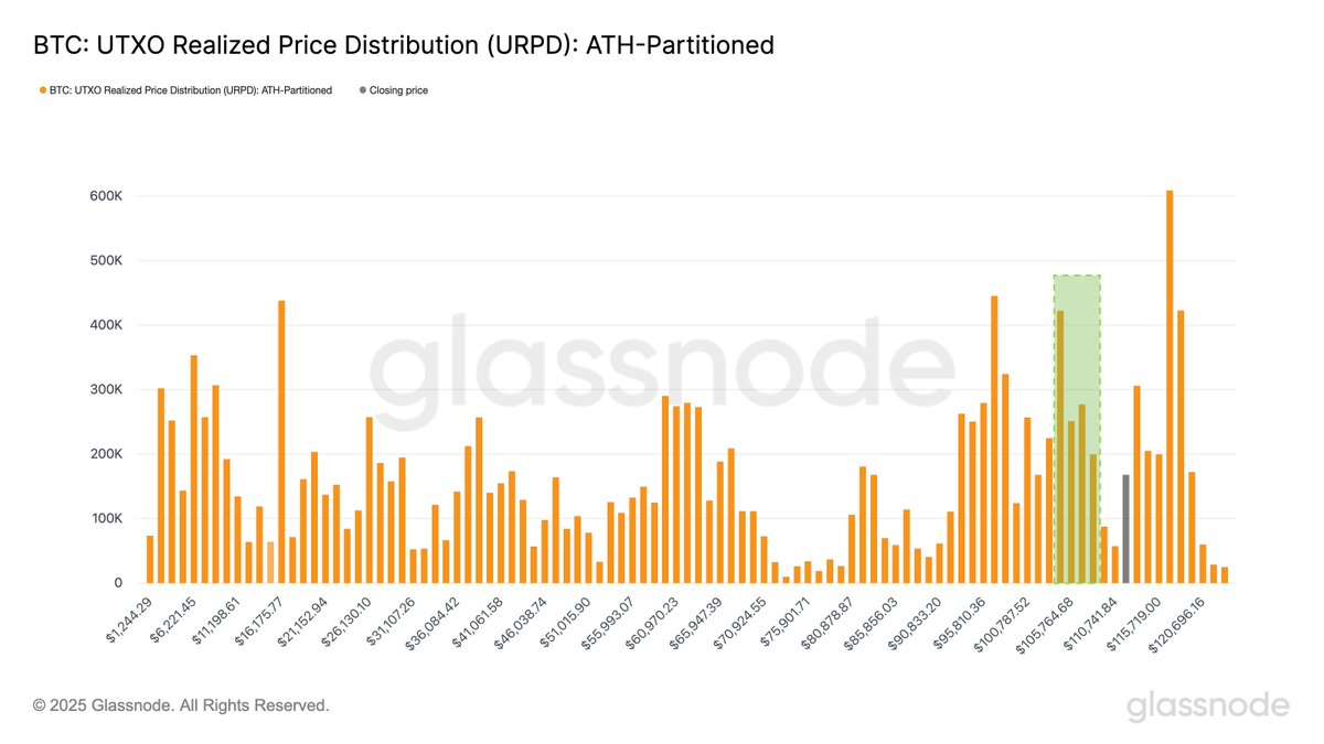 ⛓️💥GLASSNODE: "Zona di Supporto Cruciale per BTC tra $104k e $108k: Analisi della Distribuzione del Prezzo Realizzato UTXO"