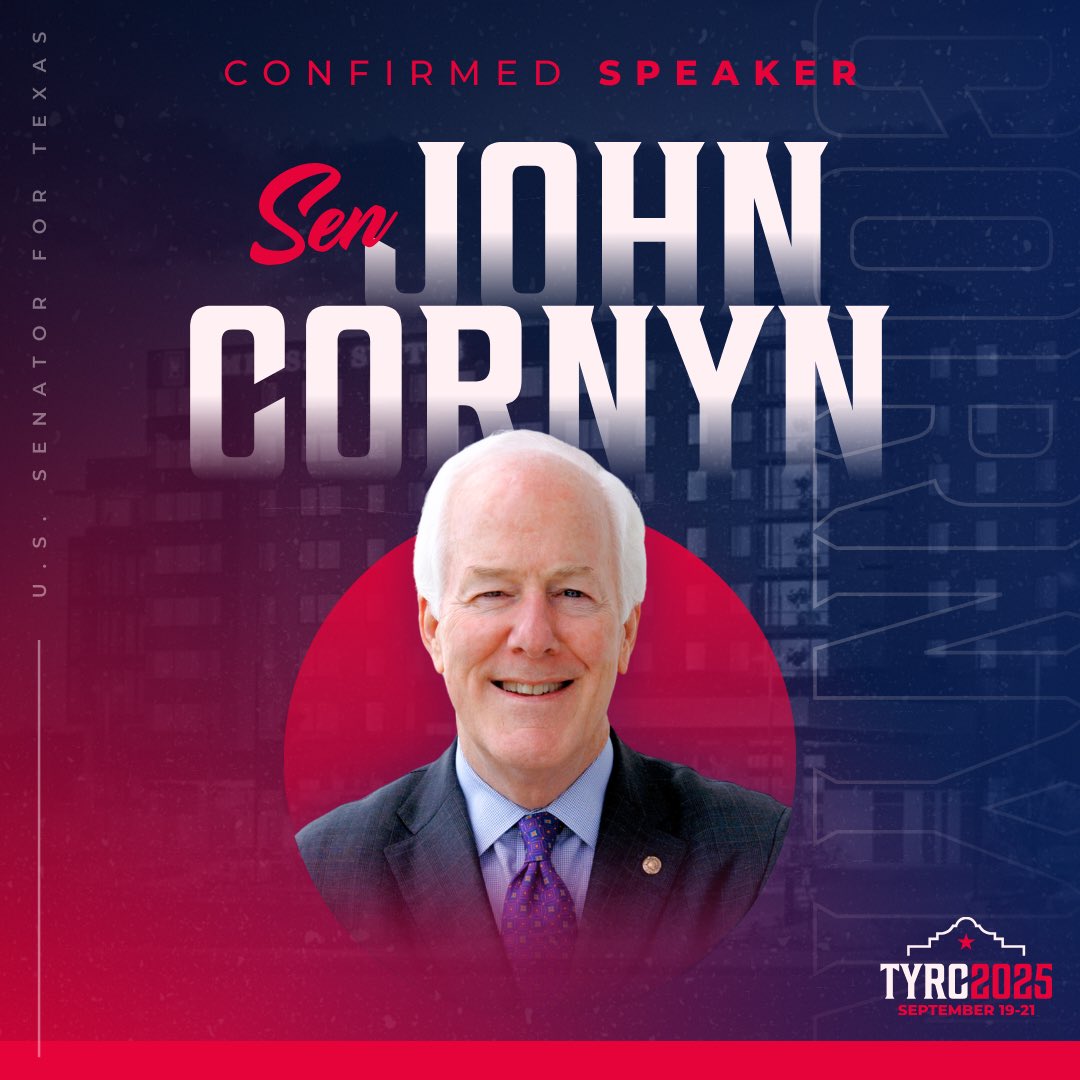 📣 SPEAKER ALERT

We are pleased to announce Senator John Cornyn will be joining us at our convention next month!

👉 Join us in San Antonio 🔗 tyrftickets.com