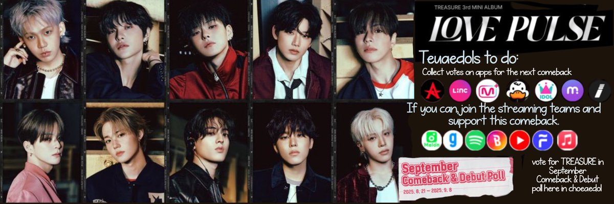 Teuaedols♡ 
Banners #TREASURE community are up! 
🖇️myloveidol.com/articles/31086…
🛎️Remember to vote for #트레저 September Comeback &amp; Debut Idol poll❤️‍🔥
🔗myloveidol.com/themepick/257/…
 #トレジャー 
<a href="/treasuremembers/">TREASURE</a>