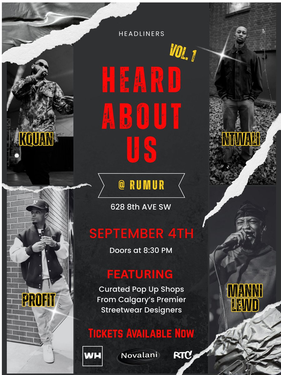 RTCProfit's tweet image. SHOW ANNOUNCEMENT!
Time to make some shit shake again. On Sept 4th we'll be hosting Heard About Us Vol. 1, an event where the city's sound, style and scene collide under one roof. Featuring live performances from some of Alberta's best artists and curated pop-up shops by…