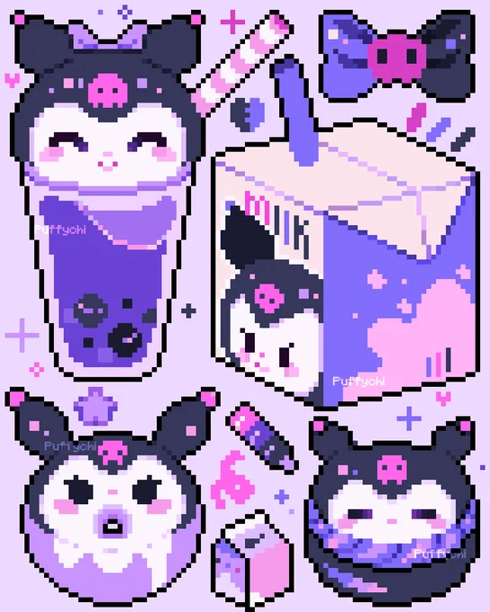 kuromi pixel food ༉‧₊˚.