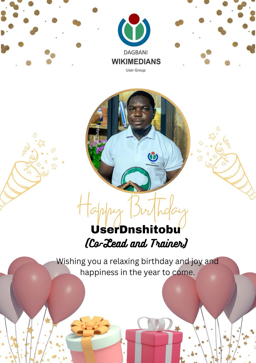 dagbanliwiki's tweet photo. We are honored to honor @dnshitobu today, one of our dedicated facilitators. Thank you for putting up the effort to make Dagbani available online, particularly on Wikipedia. We hope you have a nice birthday and many more 🎉🥂 https://t.co/qqvjLUwWHp