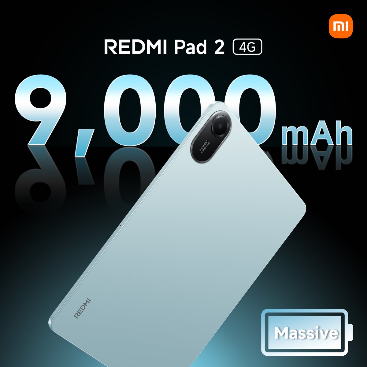 XiaomiNigeria's tweet image. Power that lasts all day and beyond! The new REDMI Pad 2 4G comes with a massive 🔋 9000mAh battery — so you can binge 🍿, browse 🌐, and play 🎮 without the low-battery anxiety.

Join the fun on TikTok &amp;amp; follow us now: tinyurl.com/XiaomiNigeria-…

#REDMIPad2 #9000mAh #AllDayPower