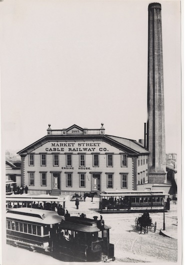 The Market St Rwy. Company's powerhouse complex was located at the junction of Market &amp; Valencia Sts.  It drove four cables for its lines, plus a short, half speed auxiliary cable to carry northbound cars on the pull curve  from Valencia into Market St.