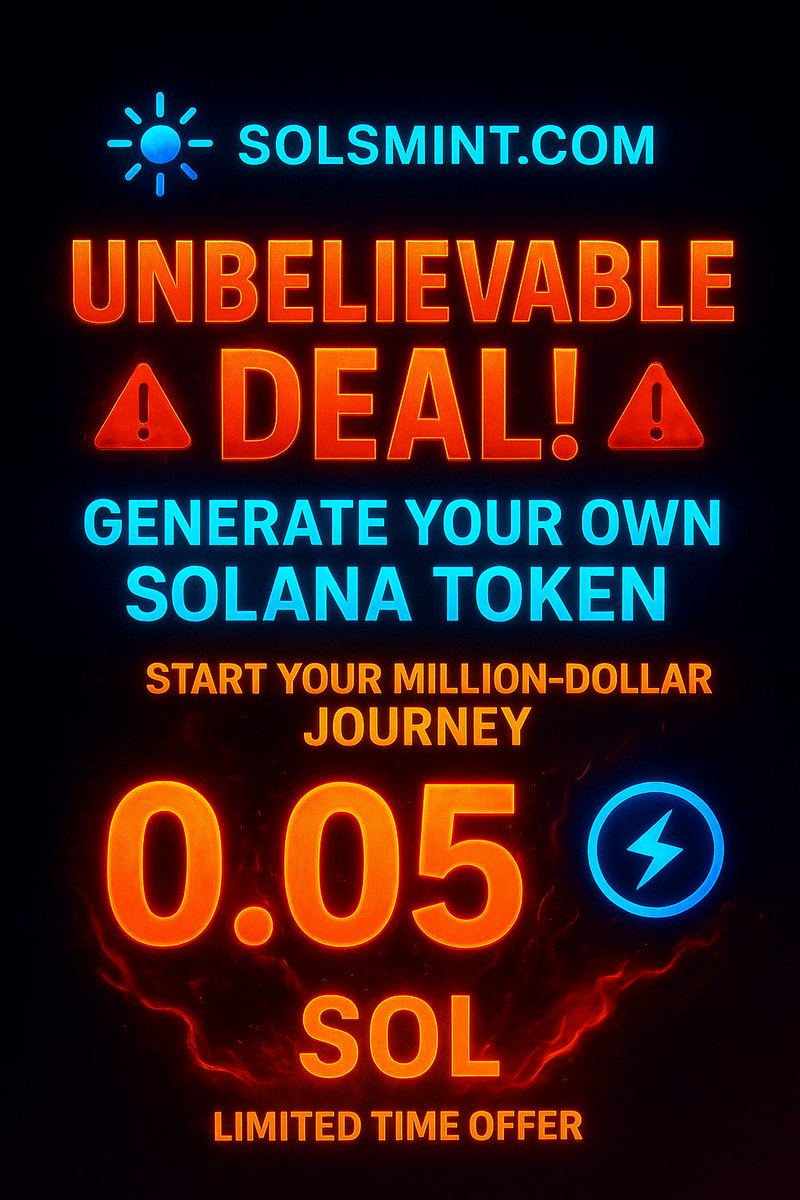 solsmint's tweet photo. 💰 Start your Million-Dollar Journey today!
⚡ Create your own Solana Token instantly in just 0.05 SOL
🔥 LIMITED TIME OFFER – Don’t Miss Out!

👉 Go to https://t.co/CyvjKlNSpQ and claim your future.

#Solana #TokenMinting #CryptoWealth #Web3Innovation #DeFiProjects #SOL #CryptoLaunch #MakeItBig