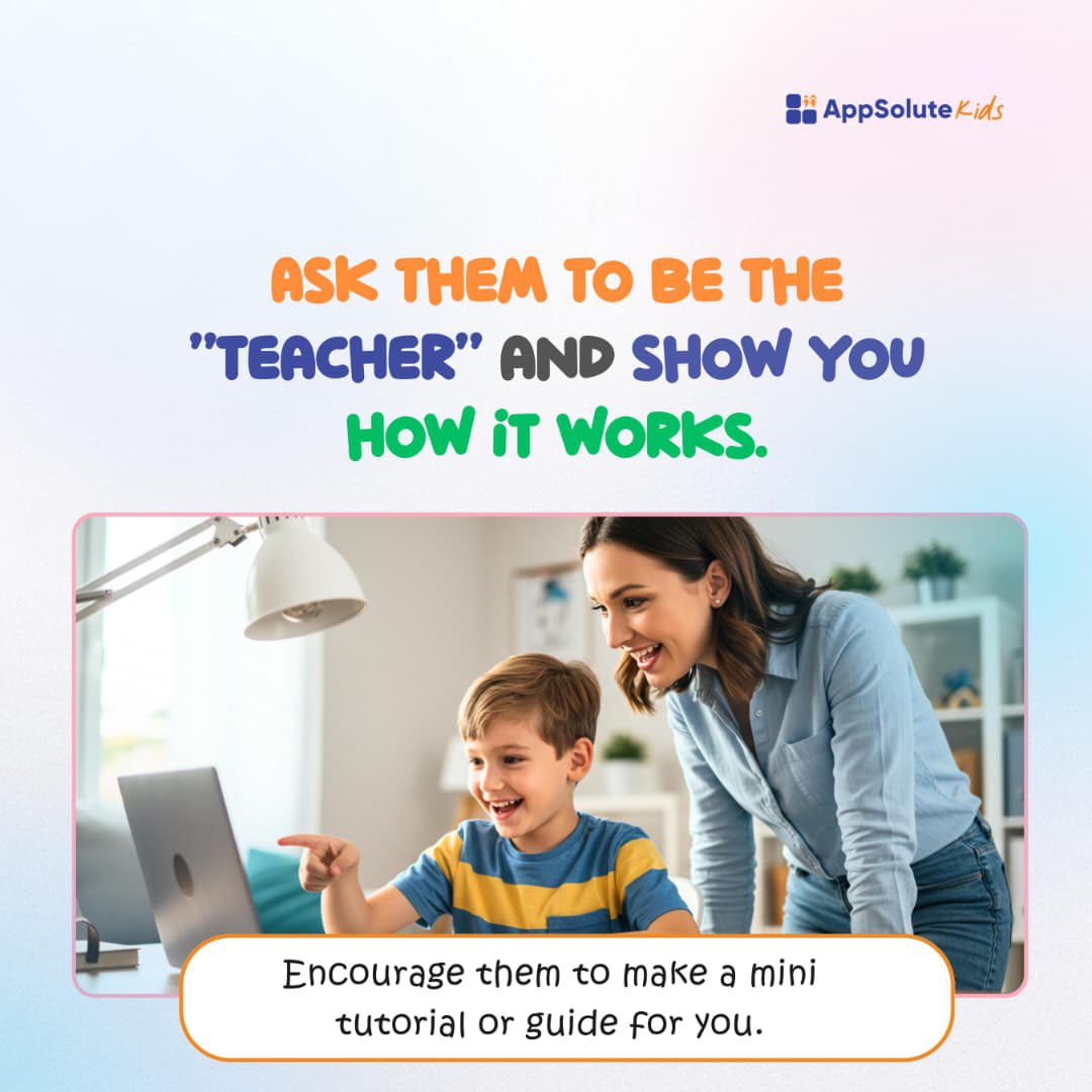 Appsolute_Kids's tweet photo. This weekend, let your kid be the tech boss. 
Ask them to teach you their favorite app. It’s fun, builds confidence, and strengthens their skills.

#appsolutekids #techforkids #digitallearning #kidsandtech #techskills #parentingtips #techfun #learningtogether #kidscancode https://t.co/C0fm66y2nF