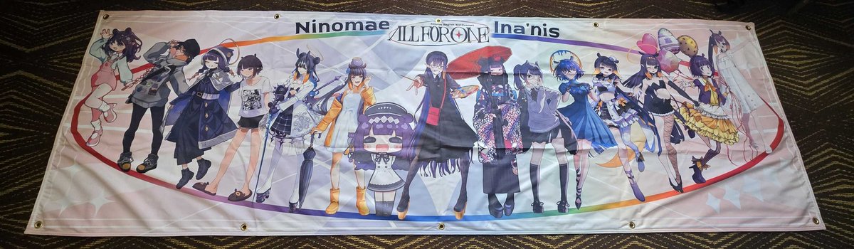 Here's a sneak peek at the physical banner! The idea behind this one was that we wanted to show as many different Ina outfits as we could, not just the l2d ones, not just 3D, but any official outfit.  So happy we were able to get 15 passionate, hardworking artists on board to