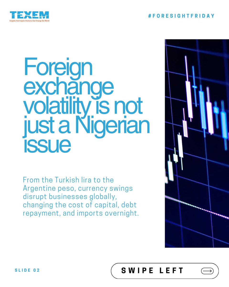 Texem_UK's tweet photo. Naira-dollar swings aren’t just finance. They’re strategy.
Boards that thrive treat FX shocks as the new normal:
✔ Stress-test plans
✔ Diversify revenue
✔ Anchor on resilience
In a volatile world, agility is the real currency of leadership.
#FridayForesight #TEXEMUk https://t.co/WFdw8VR2D9