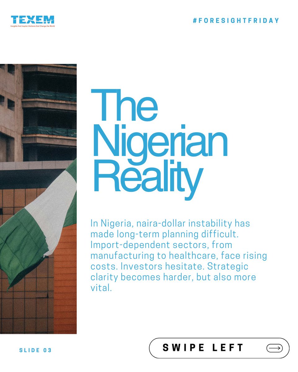 Texem_UK's tweet photo. Naira-dollar swings aren’t just finance. They’re strategy.
Boards that thrive treat FX shocks as the new normal:
✔ Stress-test plans
✔ Diversify revenue
✔ Anchor on resilience
In a volatile world, agility is the real currency of leadership.
#FridayForesight #TEXEMUk https://t.co/WFdw8VR2D9