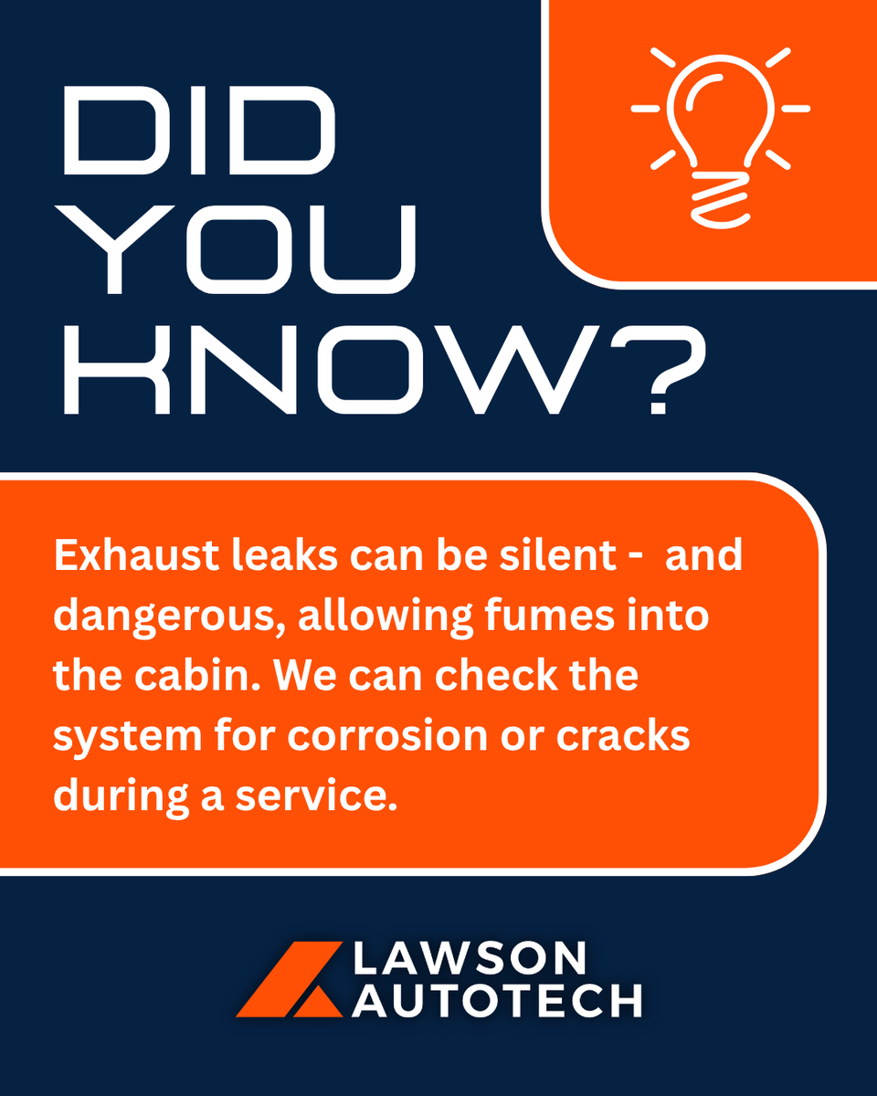 LawsonAutotech's tweet photo. Dangerous fumes can make their way into your car if there's an exhaust leak, showing that services aren't just important for your vehicles health, but yours too! 

More information here: https://t.co/fBZXeut98n https://t.co/Fl2pMNvwSj