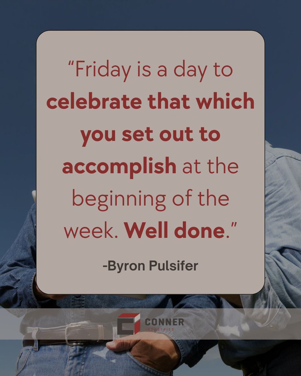 A good weekend starts with knowing your work made a difference.

It’s been a productive week here at Conner—now it’s time to unwind. We hope your #Friday wraps up strong🎉

#ManufacturingExcellence #HappyFriday