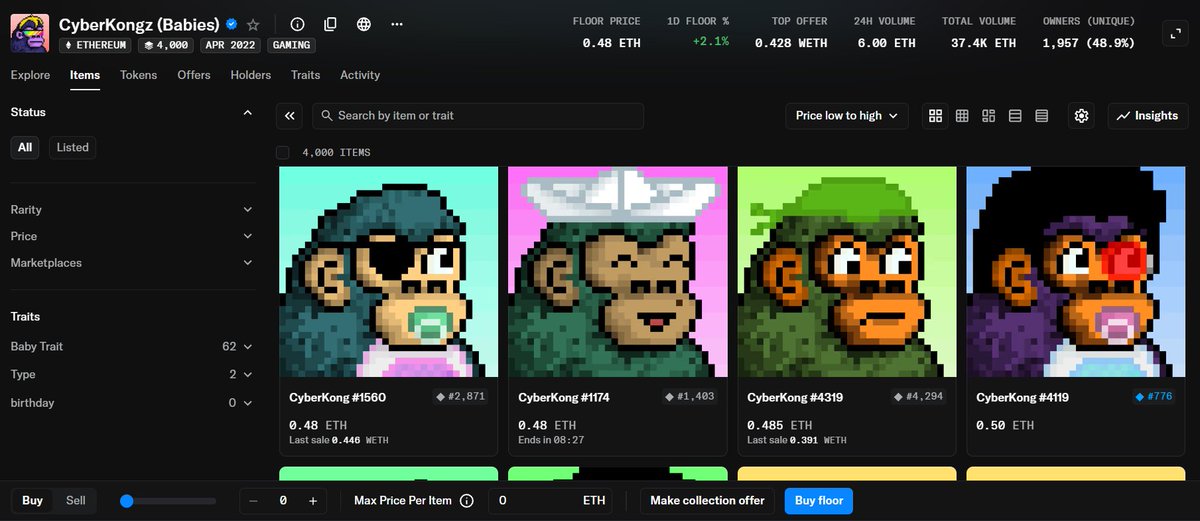 Only 50 BabyKongz listed under 1E.
Strong hands know what’s coming. 🦍
$KONG <a href="/CyberKongz/">CyberKongz</a>