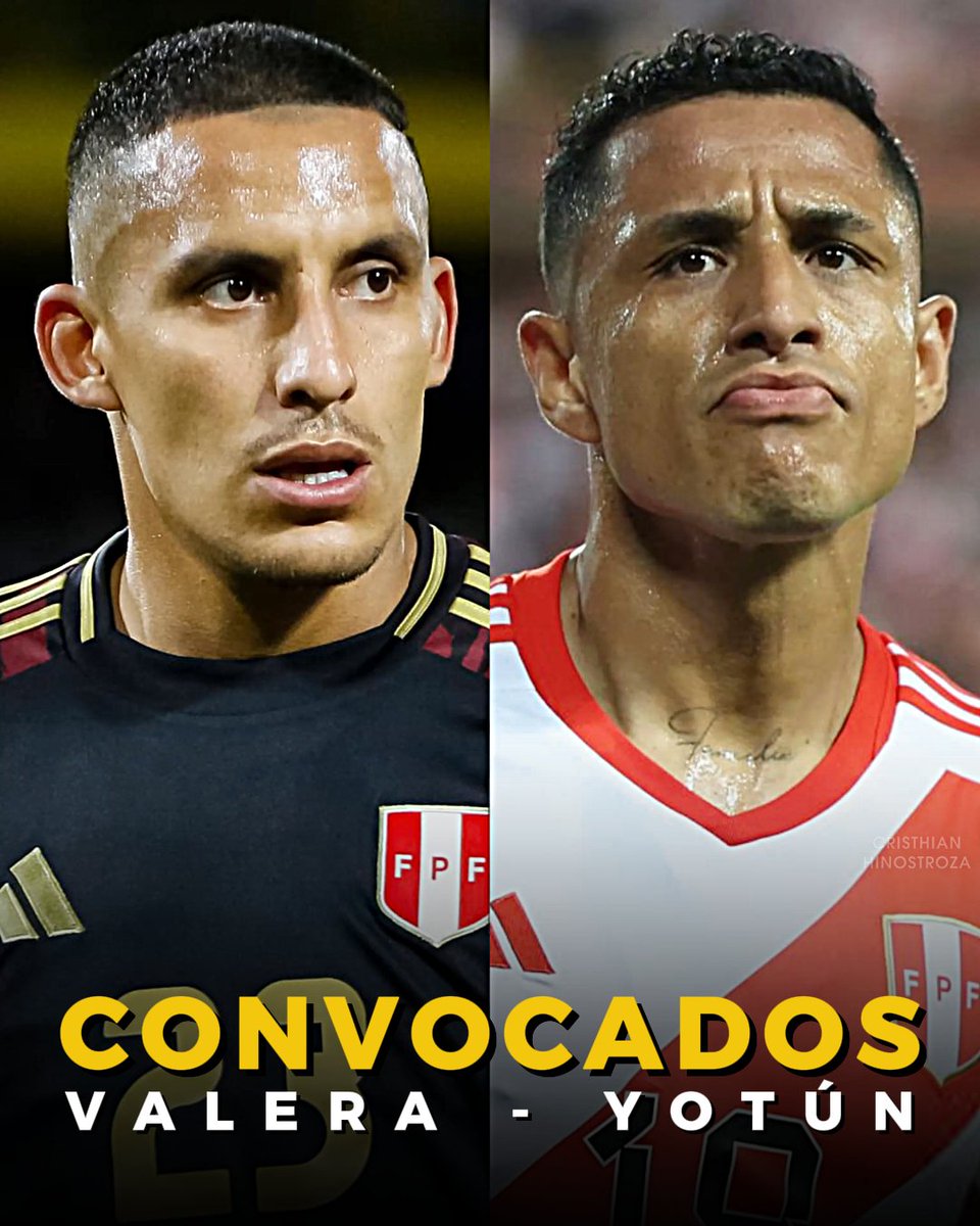 crischasqui's tweet image. 𝐋𝐎  𝐔𝐋𝐓𝐈𝐌𝐎: Álex Valera (29) y Yoshimar Yotún (35) regresan a la Selección Peruana 🇵🇪. Oscar Ibáñez los tomará en cuenta con miras a la última jornada doble de las Eliminatorias ante Uruguay y Paraguay.

🗞️ @kevin23pacheco