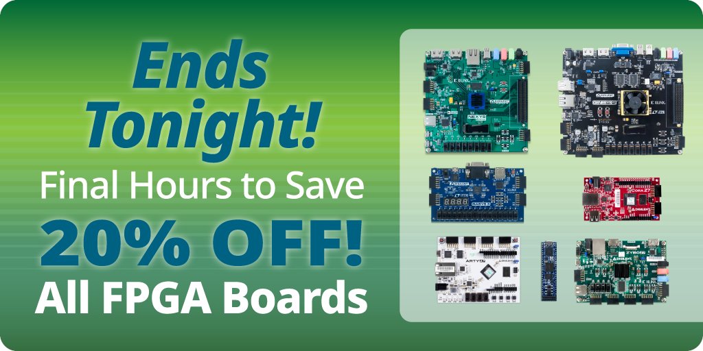 🚨 FPGA Week ends tonight!
Take 20% off dev boards, software tools, and more while there’s still time.
⚡️ Don’t wait — shop now: digilent.com/shop/promotion…
#FPGAWeek