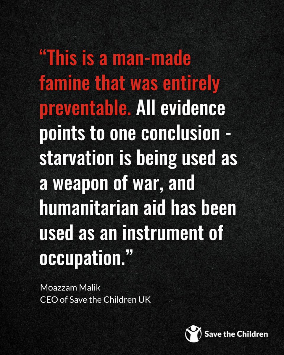 Today’s confirmation of famine in Gaza by the IPC is the official stamp on a tragedy we have been warning about for months.

The UK - and Israel's other allies - cannot say they didn’t know this would happen.

Read my full statement here: savethechildren.org.uk/news/media-cen…