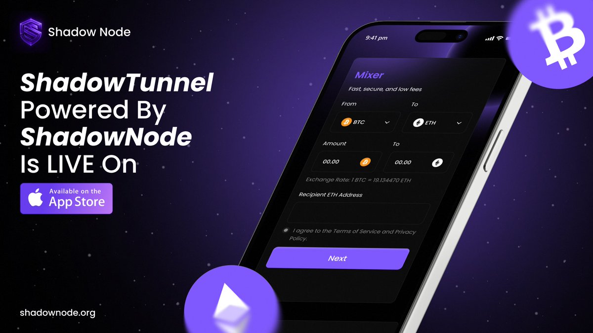 shadownodeVPN's tweet image. Shadow Tunnel is finally here on the App Store! 

Now you can mix your funds anonymously with ease.
Another app, another step towards making the ShadowNode ecosystem stronger. 

This isn’t just about privacy it also adds another revenue stream for us, meaning more growth, more…