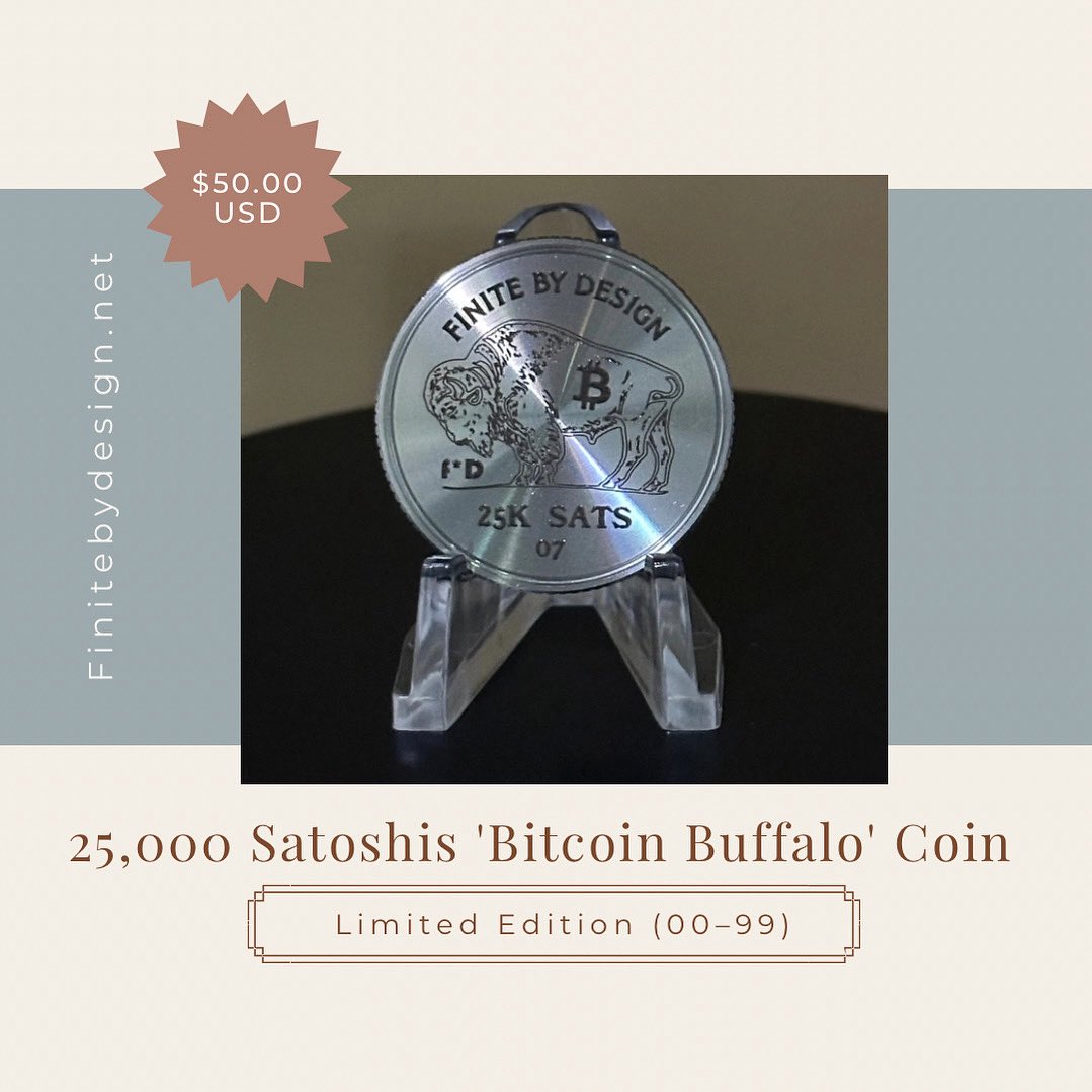 FiniteByDesign's tweet image. Limited edition Bitcoin Buffalo 🦬✨ Only 99 in existence — A true collector’s piece for crypto enthusiasts. Find it at finitebydesign.net💰 #FiniteByDesign
#Bitcoin #CryptoCollectibles #Satoshis #CryptoArt #BitcoinBuffalo #CryptoCollectors #LimitedEdition #DigitalGold…