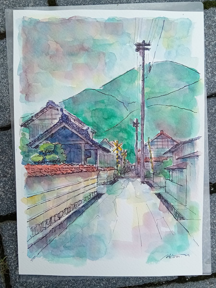 お寺、踏み切り、電柱、青野山
#津和野