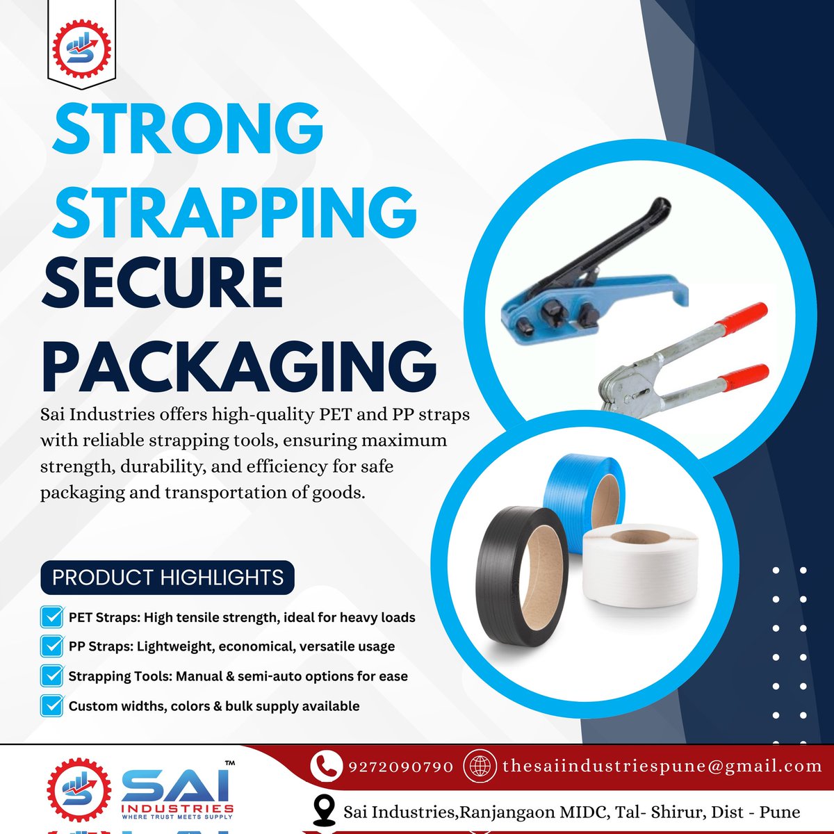 Sai__Industries's tweet image. Secure your shipments with PET &amp;amp; PP straps backed by strong strapping tools. Designed for durability, flexibility, and reliable load holding—trusted by industries for safe packaging.

#saiindustries #StrappingSolutions