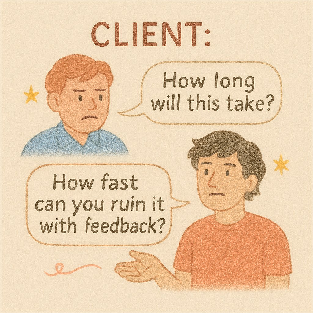 Client: “How long will this take?” 🤔
Me: “How fast can you ruin it with feedback?” 😐

#Startup #Business #AI #BB27 #FridayFeeling