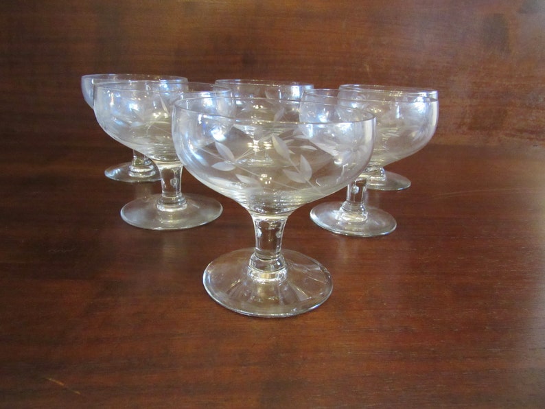 Cambridge Glass Stem #7516, Cut Floral Pattern, Low Champagne/ Sherbet, Dessert Glasses, Set of 6.     (3623) etsy.me/45uCljj via <a href="/Etsy/">Etsy</a> #wiseshopper