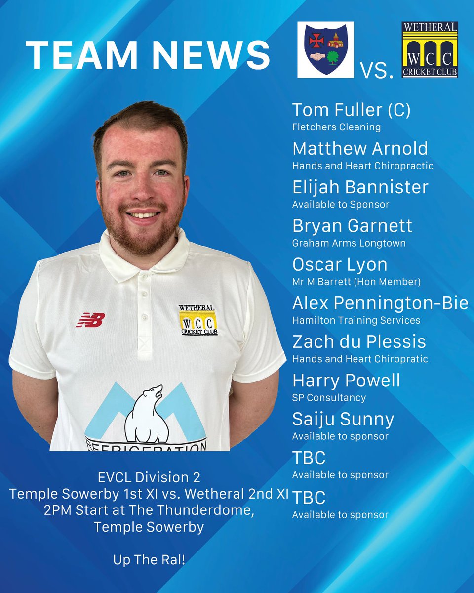 WetheralCC's tweet image. Our teams for this weekend!

A busy bank holiday weekend ahead, lots of cricket as we head into the last few weeks of the season. 

Up the Ral! 🧙‍♂️