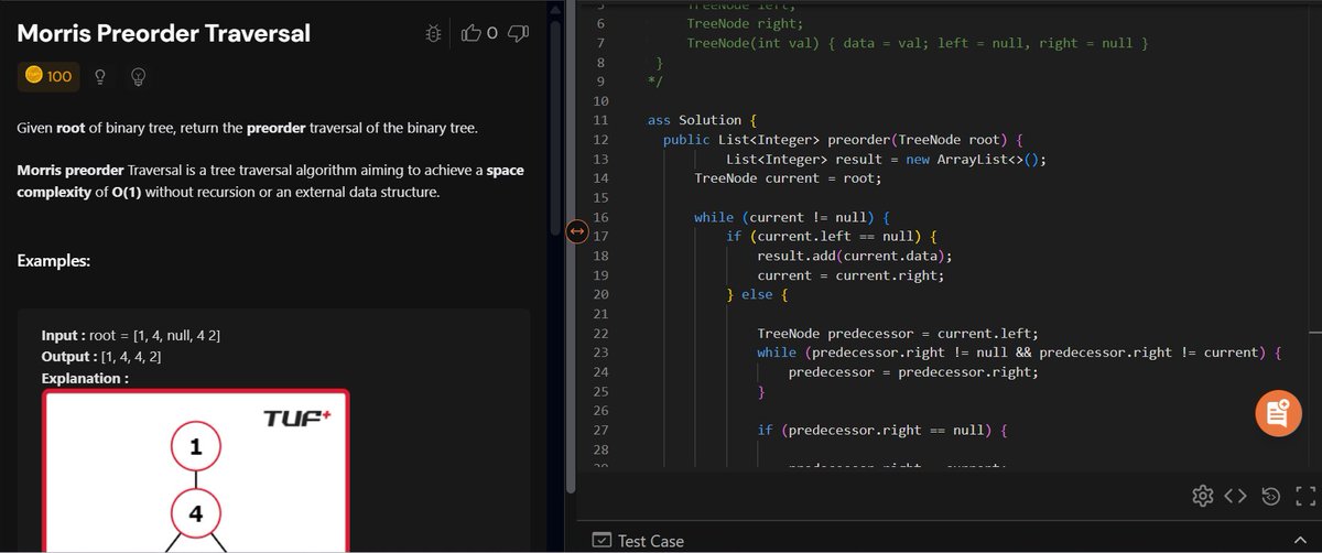 sourabhBis51582's tweet photo. Day 10 – Trees 🌳

Serialize and Deserialize Binary Tree
Morris Preorder Traversal of a Binary Tree
Morris Inorder Traversal of a Binary Tree

✅ Finished all Tree problems from @striver_79 Sheet.

#DSA #DataStructures #Networking #TechJourney  #LeetCode #StriverDSASheet https://t.co/Jnsgiw7gp3