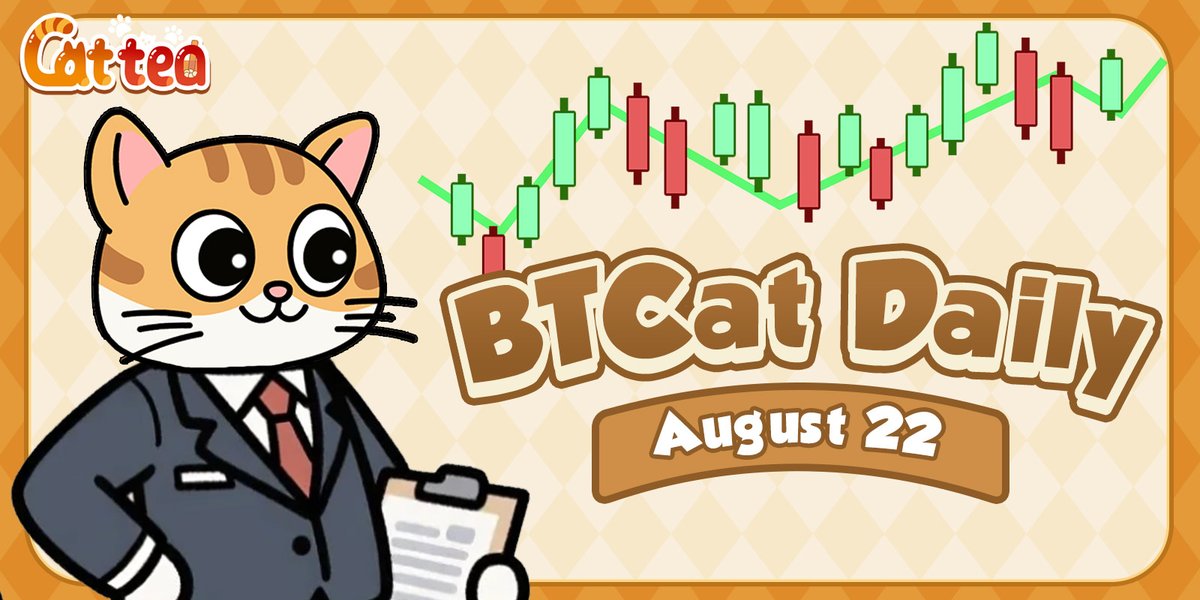 CatteaAI's tweet image. 📢 BTCat Daily | Aug 22, 2025
All eyes on Powell’s Jackson Hole speech at 14:00 UTC. His words could be the key trigger for crypto tonight.
BTC holds around 113,500 near the big 113k wall. If Powell strikes a hawkish tone, downside risk grows — watch 112k and 110.5k. A dovish…