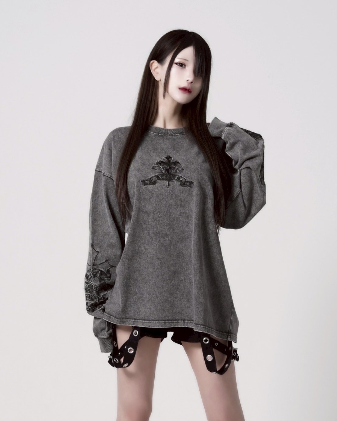 REFLEM レフレム クロス刺繍半袖Tシャツ グレー REFLEM tシャツ 「REFLEM/レフレム」クロス刺繍Tシャツ/ハーフ