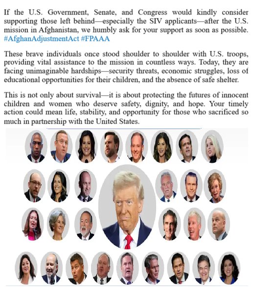 wali_sf (@sf_wali) on Twitter photo Honor of Sacrifice and Service:<a href="/POTUS/">President Donald J. Trump</a> <a href="/realDonaldTrump/">Donald J. Trump</a> <a href="/SecRubio/">Secretary Marco Rubio</a> <a href="/SecDef/">Secretary of Defense Pete Hegseth</a> A Humble Request for Congressional Support to Ensure Safety, Dignity, and Hope for Afghan SIV Applicants and Families Left Behind.
#AfghanAdjustmentAct #FPAAA #WhoWeLeftBehind #SupportSIVLeftBehindInAFG Honor of Sacrifice and Service:<a href="/POTUS/">President Donald J. Trump</a> <a href="/realDonaldTrump/">Donald J. Trump</a> <a href="/SecRubio/">Secretary Marco Rubio</a> <a href="/SecDef/">Secretary of Defense Pete Hegseth</a> A Humble Request for Congressional Support to Ensure Safety, Dignity, and Hope for Afghan SIV Applicants and Families Left Behind.
#AfghanAdjustmentAct #FPAAA #WhoWeLeftBehind #SupportSIVLeftBehindInAFG