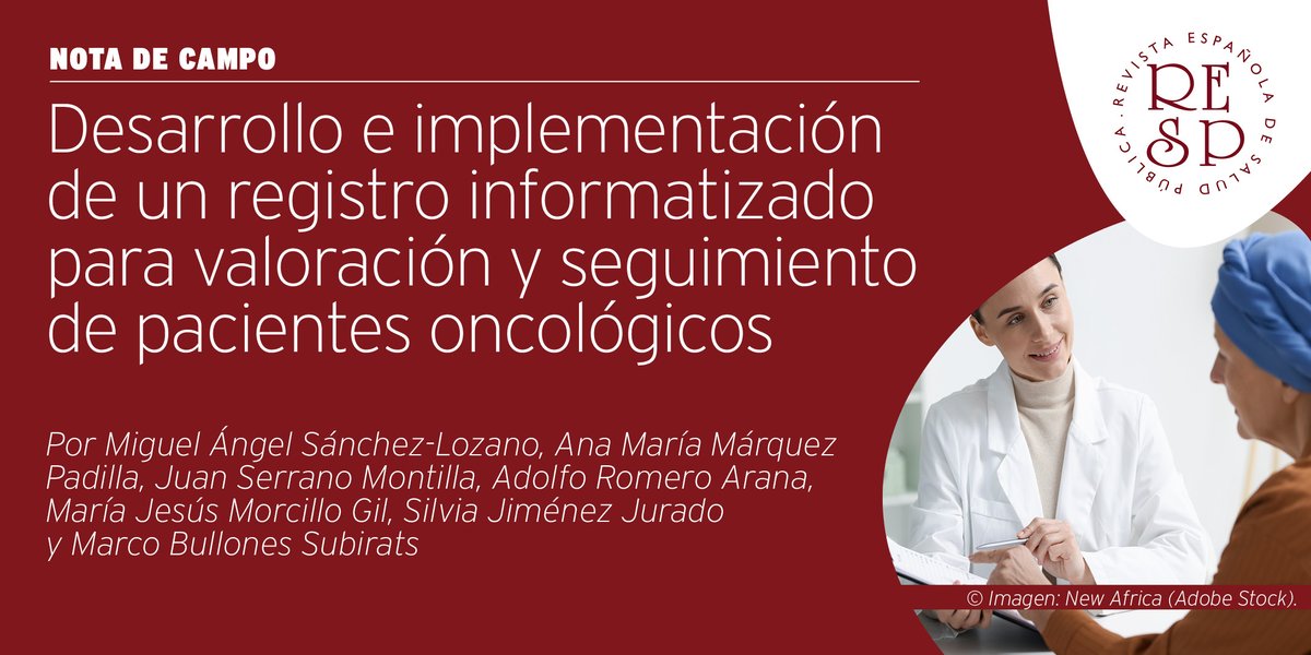 📢#NovedadRESP🆕
Nota de campo sobre la implantación de un registro informatizado para seguimiento de pacientes oncológicos en <a href="/HRegionalMalaga/">Hospital Regional Universitario Málaga</a> y <a href="/HUVV_SAS/">Hospital Clínico Virgen de la Victoria</a> (junto a <a href="/_ibima/">IBIMA Plataforma BIONAND</a> e <a href="/InfoUMA/">Universidad de Málaga</a>), tanto en consulta de Enfermería como Urgencias u Hospital de Día.
🔗ojs.sanidad.gob.es/index.php/resp…