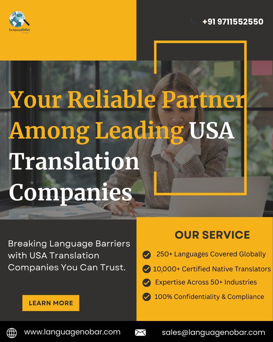 LanguageNoBar's tweet image. Expand your global reach with trusted USA Translation Companies. Breaking language barriers, building lasting connections!
#USATranslationCompanies #GlobalCommunication #LanguageSolutions #TranslationExperts #BusinessGrowth #MultilingualSuccess #LanguageNoBar