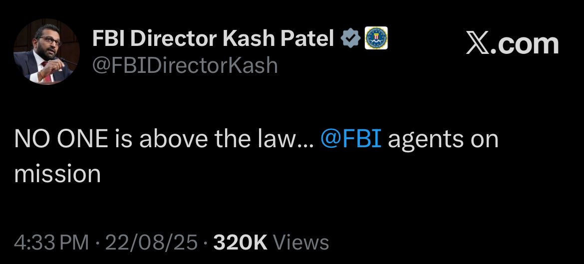 FBI Director Kash Patel’s Post After raids on John Bolton