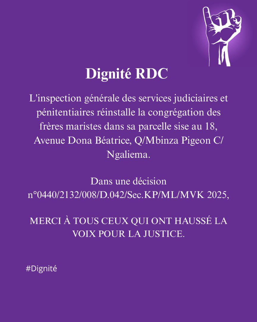 dignite_rdc's tweet photo. Communiqué suite au déguerpissement injuste et illégal des frères maristes dans la commune de Ngaliema. #frèremaristes 
#Dignité https://t.co/yk4iBfncMp