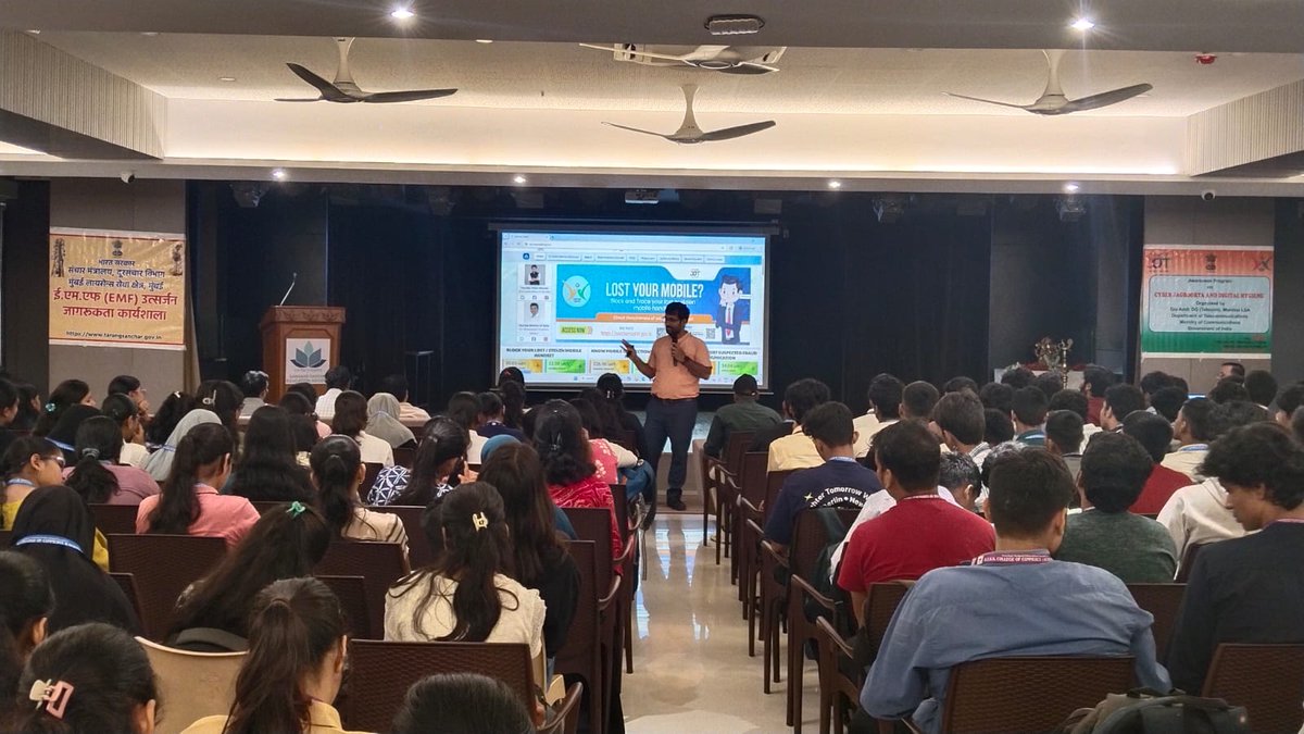 syknit's tweet photo. Conducted a session on Sanchar Saathi awareness at DTSS College with 200+ students &amp; faculty. Citizen services were demonstrated, cyber hygiene discussed, telecom’s role in ease of life highlighted &amp; myths around EMF from telecom towers were busted.  @DoTMumbaiLSA #sancharsaathi https://t.co/OUYFqkbi89