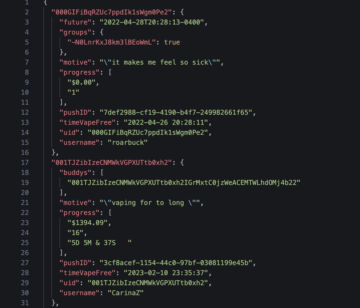 🚨 The #1 app for quitting vaping left its Firebase config wide open, exposing personal data from over 370,000 users.

The leak included usernames, profile and community photos, quit motives (like health anxiety and relationship issues), buddy connections, and progress