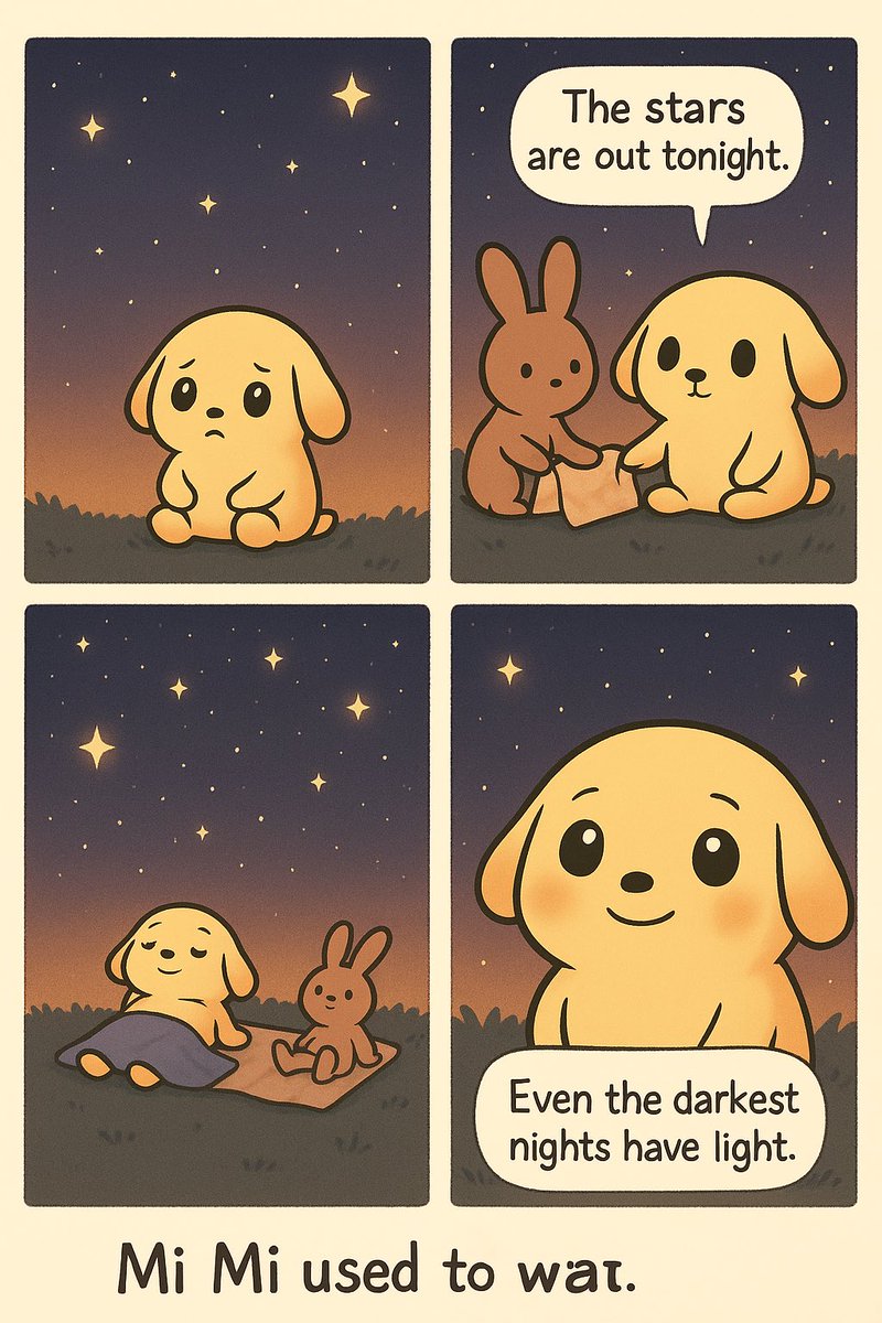 mimi_kindness's tweet photo. “Mí Mí looked at the stars.
And remembered:
Even the darkest nights…
still have light.” 🌟💛

#MiMi #KindnessMeme #EUNOIA #StarryNight #Hope https://t.co/2nOI5vehLH
