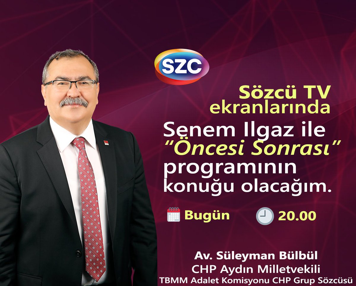 📺Sözcü TV 
🗓️Bugün 
⏰20.00

Senem Ilgaz ile "Öncesi Sonrası" programının canlı yayın konuğu olacağım.

İzlemeniz dileğiyle...