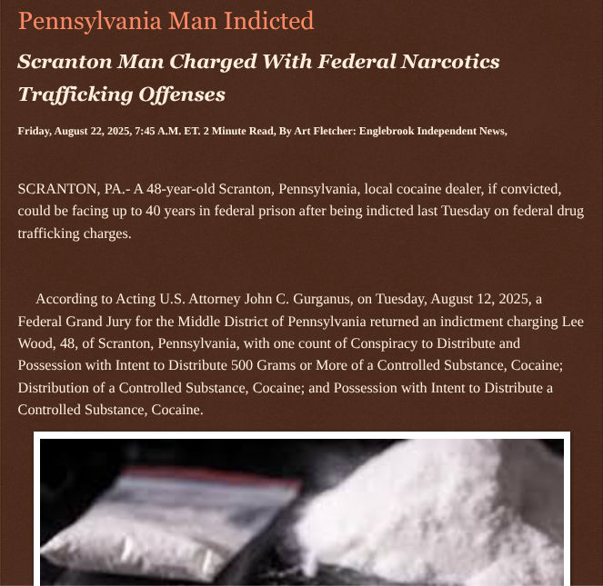 ArtFletcher9's tweet photo. Pennsylvania Man Indicted https://t.co/eSIGmR3otj via @Englebrooknews #CrimeNews #Pennsylvania #scrantonpa #federal #indictment #drug #trafficking #cocaine #distribution #conspiracy @wireless_step @HRG_Media @LodiNJNews @SugarMAGA @fordmb1 @SarahGeving1 @Shannon96574094 @Daytobehappy @janninereid1 @MichelleF_35 @gator4kb18 @TrumpWasRite @KathyKbrose @RobGerundo @JimBobW49
