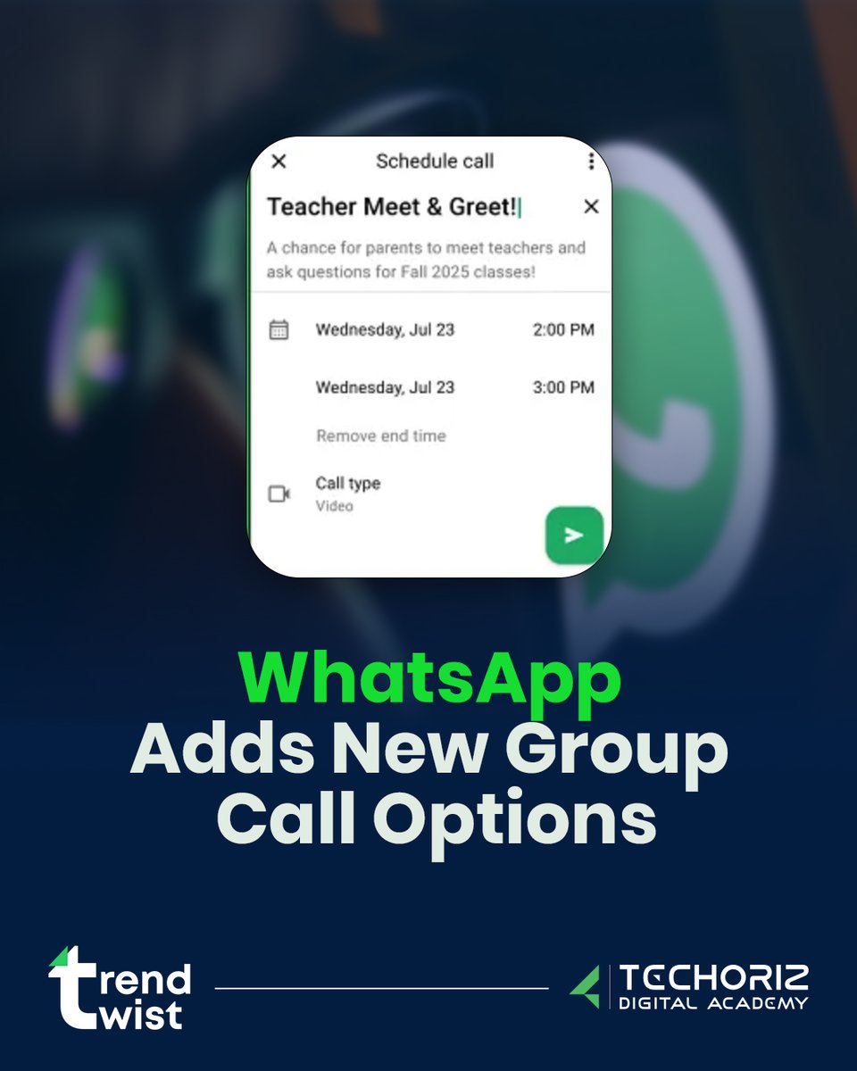 techoriz_a's tweet photo. WhatsApp’s adding some new collaboration features to help expand its potential usage, including group call scheduling, call link notifications and in-chat signals for contributors.

#techorizdigitalacademy #trendtwist #digitalmarketinginstitute https://t.co/mrPKg92OAC