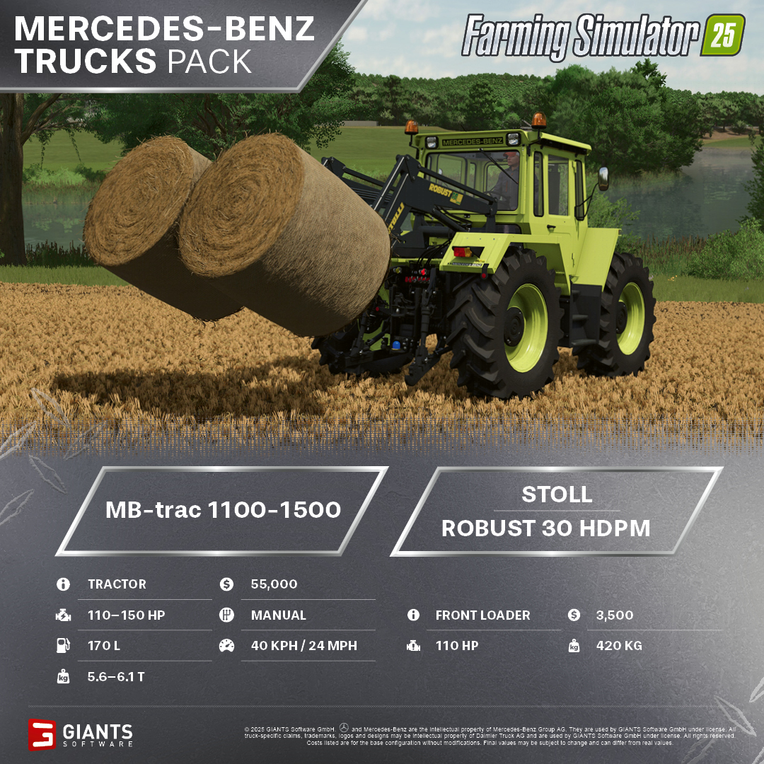 farmingsim's tweet photo. #FactsheetFriday you know what time it is! 🚜
The Mercedes-Benz Trucks Pack is coming soon. Today we’re taking a closer look at the mighty Unimog U 1800–2400 & the MB-trac 1100–1500. From snow clearing to bale handling, these classics are built to tackle any task. ❄️
More infos in our Blog 👇
https://t.co/P3rdsfPqps