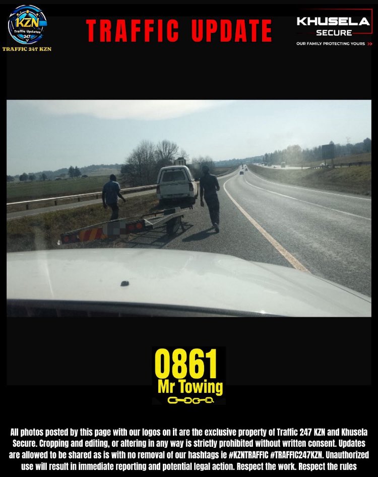 Time - 13:59
Date - 22 August 2025

Bakkie Lost Its Load on N3 Joburg Bound after Cedara offramp. Mr Towing on Scene 

#KZNTRAFFIC #TRAFFIC247KZN