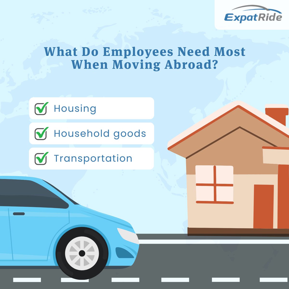 ExpatRide's tweet photo. 𝐖𝐡𝐚𝐭 𝐝𝐨 𝐞𝐦𝐩𝐥𝐨𝐲𝐞𝐞𝐬 𝐧𝐞𝐞𝐝 𝐦𝐨𝐬𝐭 𝐚𝐛𝐫𝐨𝐚𝐝?

A home, their belongings, and a way to get around.

We make it simple to arrange car rentals, leases, or chauffeurs. Send your clients’ worldwide locations to CARS@ExpatRide.com for a tailored recommendation https://t.co/c5yF0b577x
