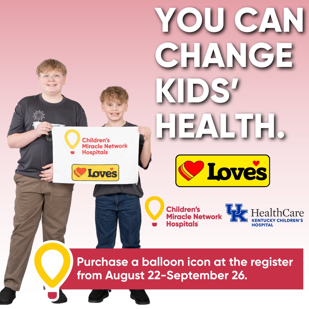 From August 22–September 26, you can purchase a balloon at <a href="/LovesTravelStop/">Love's Travel Stops</a> to support @cmnhospitals. Every donation helps fund treatment and care at <a href="/KCHKids/">Golisano Children’s at UK</a>—changing kids’ health and changing their future. 💛