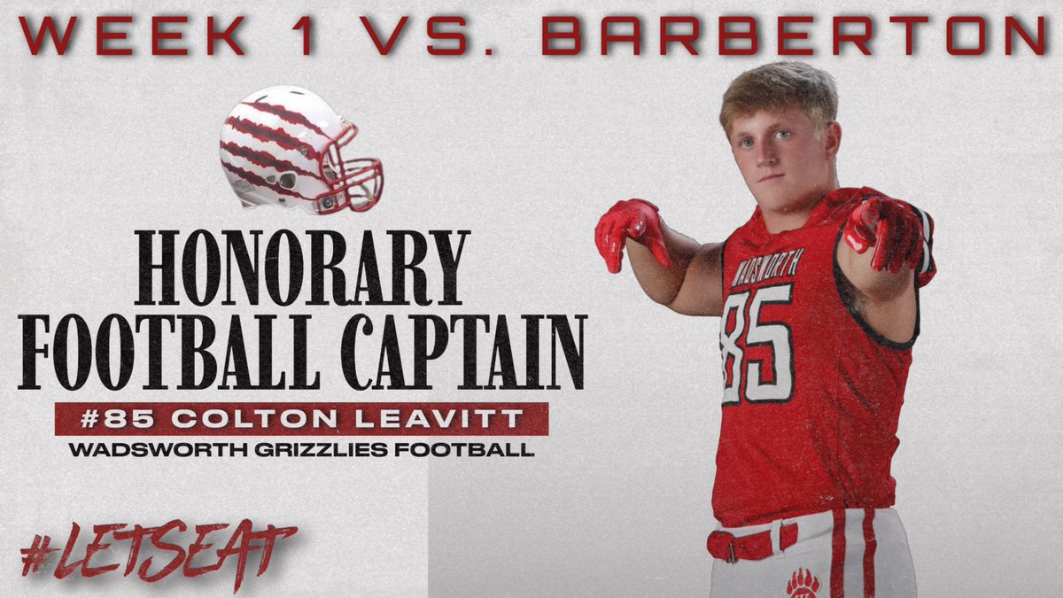 Wadsworth Football (@whsgrizzliesfb) on Twitter photo Tonight’s Honorary Captain is Senior DE/TE Colton Leavitt, son of Mike & Nikki Leavitt. Colton is a 3 year starter for the Grizzlies, a 4.0+ student and one of the ELITE young men in our program. We’ve been waiting a long time for the return of #85 to the field!
<a href="/leavitt_colton/">Colton Leavitt</a> Tonight’s Honorary Captain is Senior DE/TE Colton Leavitt, son of Mike & Nikki Leavitt. Colton is a 3 year starter for the Grizzlies, a 4.0+ student and one of the ELITE young men in our program. We’ve been waiting a long time for the return of #85 to the field!
<a href="/leavitt_colton/">Colton Leavitt</a>