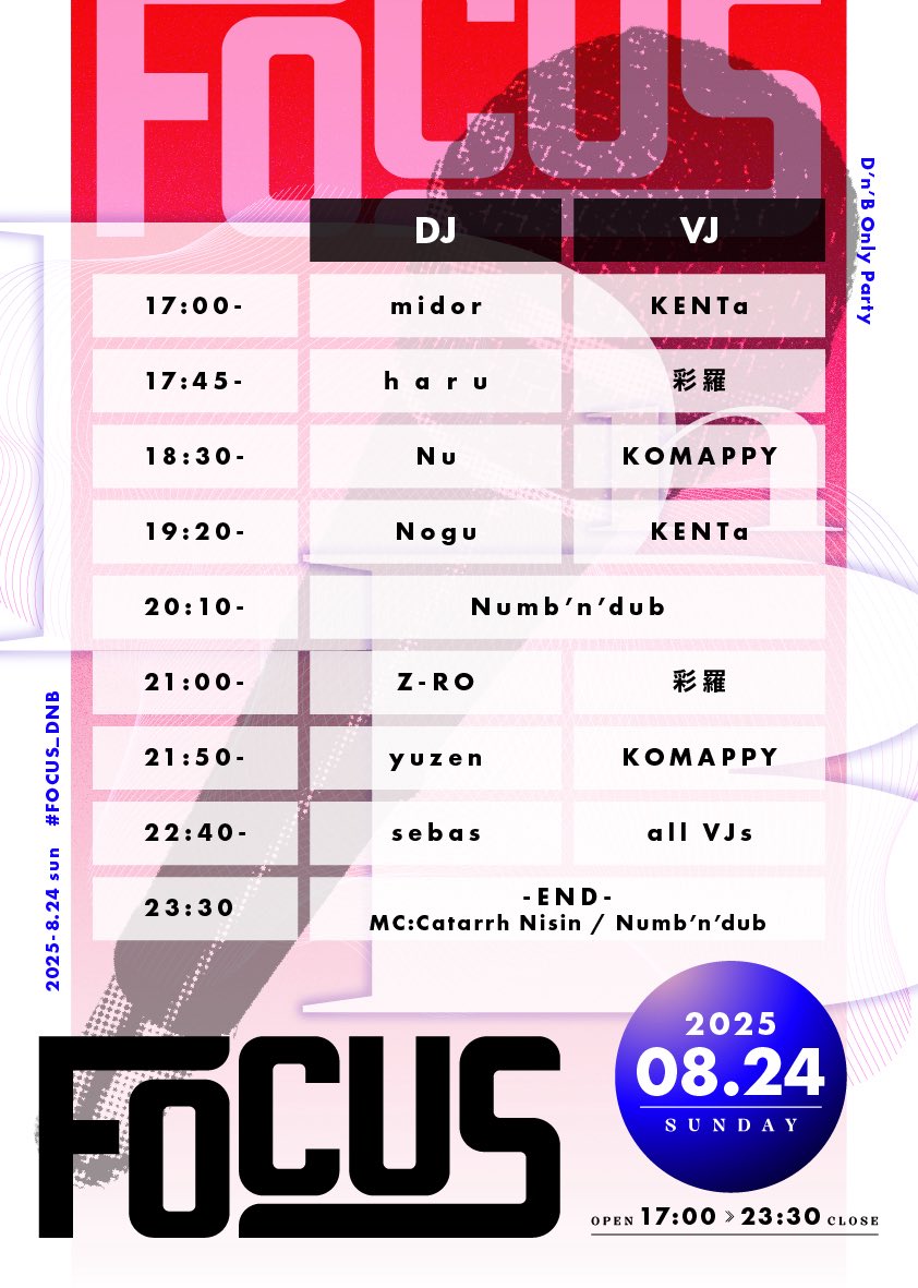 ïœ ïœ ïœ ïœ (@haru_brvc) on Twitter photo ããããâ·æ¥åŸéå¬âïž
ALL DânâB PARTY
ã#FOCUS_DNBã
2025.8.24 SUN 17:00~
at selecta
â¡ïžGUESTâ¡ïž
Numbânâdub ïŒ<a href="/monogotz/">Numb'n'dub</a>ïŒ
Catarrh Nisin ïŒ<a href="/CatarrhNisin/">ðð®ðð®ð¿ð¿ðµ ð¡ð¶ðð¶ð»</a>ïŒ
MC2åã²ã¹ããDJ&VJééãç¡ãã®ãã³ã¹ããã¢ã«ãŠãåŸ
ã¡ããŠãŸãïŒïŒ ããããâ·æ¥åŸéå¬âïž
ALL DânâB PARTY
ã#FOCUS_DNBã
2025.8.24 SUN 17:00~
at selecta
â¡ïžGUESTâ¡ïž
Numbânâdub ïŒ<a href="/monogotz/">Numb'n'dub</a>ïŒ
Catarrh Nisin ïŒ<a href="/CatarrhNisin/">ðð®ðð®ð¿ð¿ðµ ð¡ð¶ðð¶ð»</a>ïŒ
MC2åã²ã¹ããDJ&VJééãç¡ãã®ãã³ã¹ããã¢ã«ãŠãåŸ
ã¡ããŠãŸãïŒïŒ