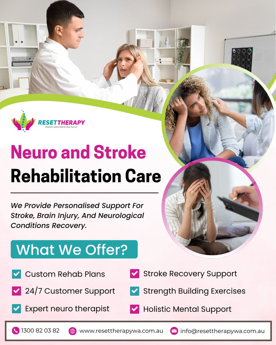 Resettherapywa's tweet photo. 🧠💜 Regain strength, rebuild confidence, and recover with expert Neuro and Stroke Rehabilitation Care at Reset Therapy WA.

📞 Call 1300 82 03 82
🌐 https://t.co/K4fnD8CErm
 
#NeuroRehab #StrokeRecovery #BrainHealth #RehabilitationSupport #NeurologicalCare
#ResetTherapyWA https://t.co/VcfDy6pvzX